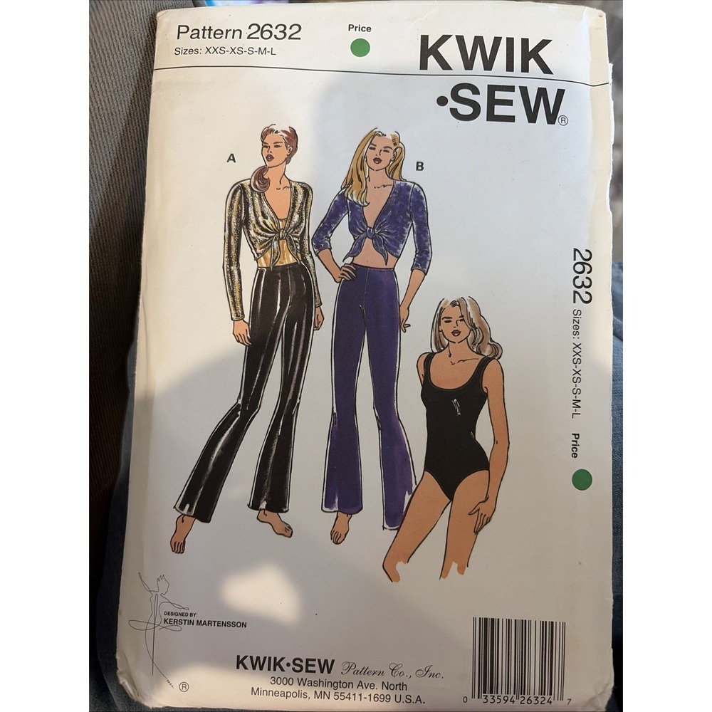 Kwik Sew 2632 Pattern Misses Crop Top Flared Pants Leotard XXS-L Uncut Vintage
